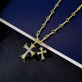 Double Cross Pendant Necklace