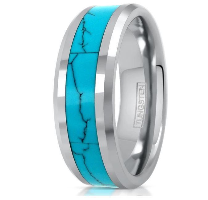 Silver Turquoise Inlay Tungsten Ring